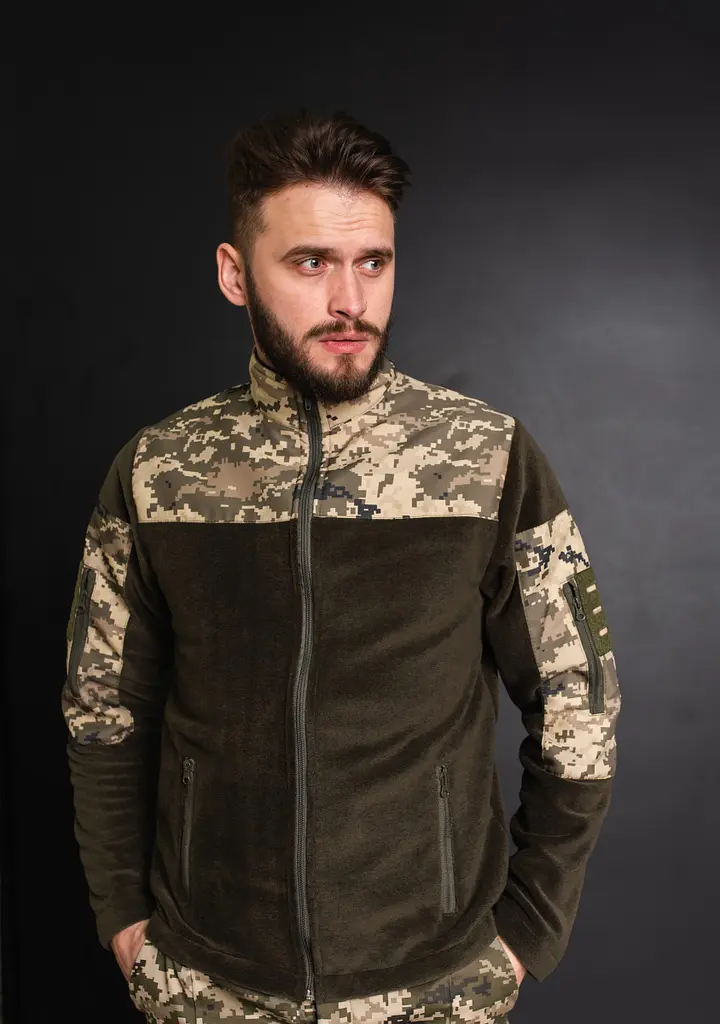 Кофта флісова чоловіча військова тактична з липучками під шеврони ЗСУ Піксель 8024 46 розмір хакі - фото 2