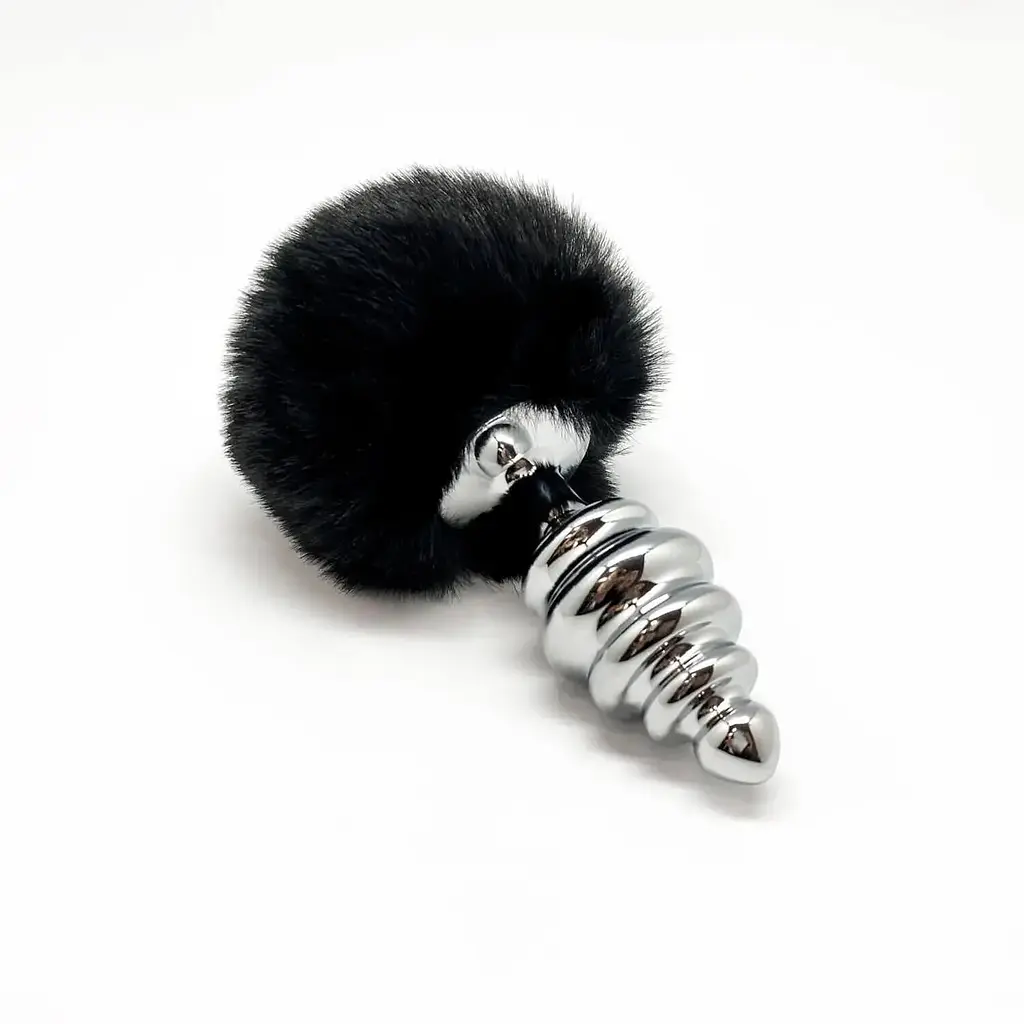 Анальна пробка з хвостом Alive Fluffly Twist Plug L, 9х4 см, чорна - фото 2