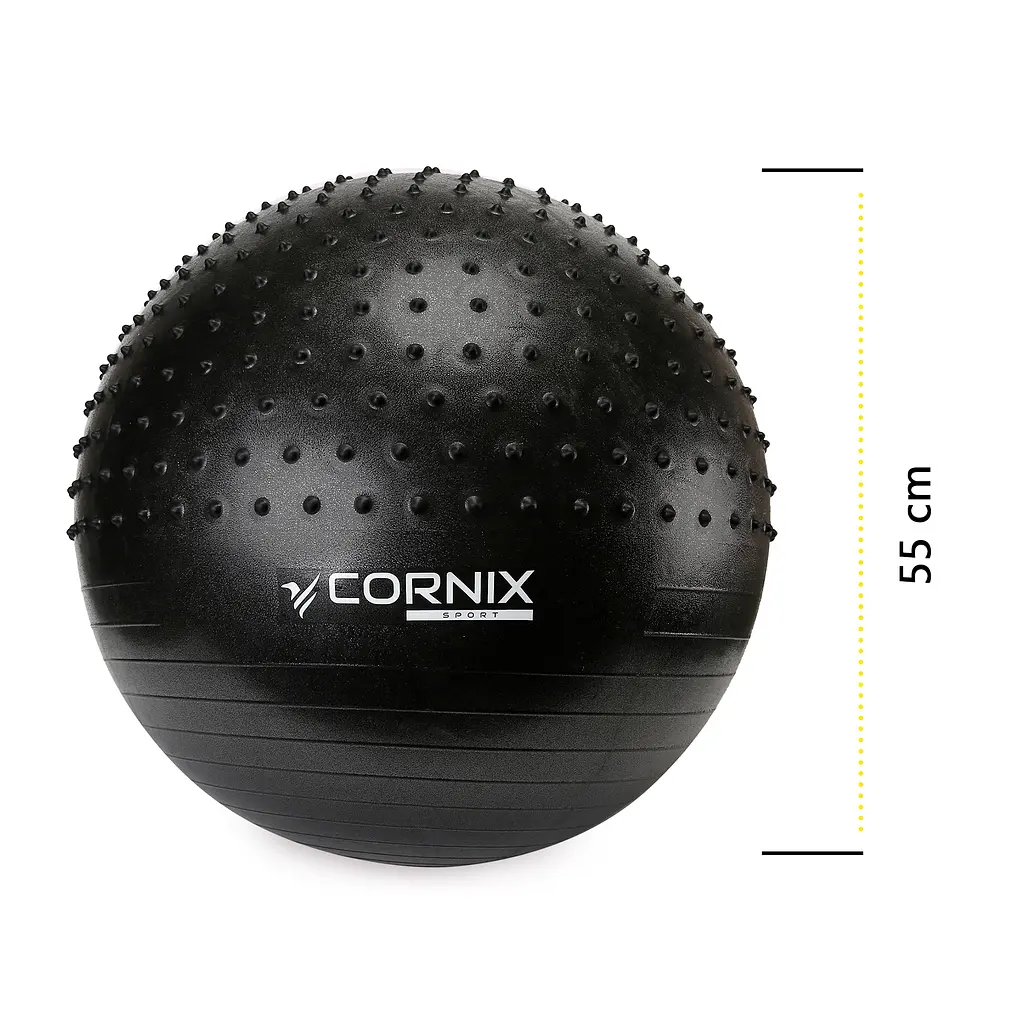М'яч для фітнесу (фітбол) Cornix 55 см напівмасажний Anti-Burst Black XR-0458 - фото 8
