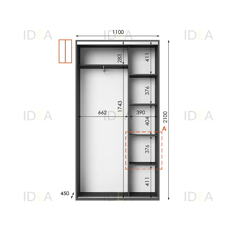 Шафа-купе Idea серія 5 110 x 45 x 210 см Антрацит Дзеркало - фото 2