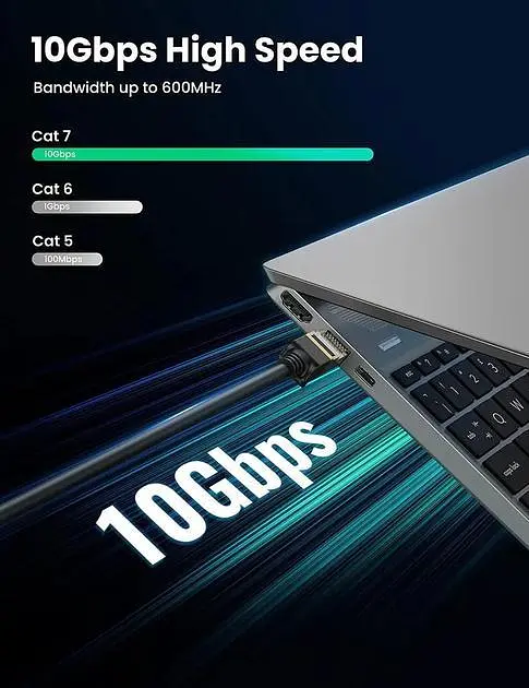 Патч корд Ugreen NW107 мережевий кабель 10 Гбіт\с Ethernet RJ45 Cat 7 1м Black (NW107) - фото 2