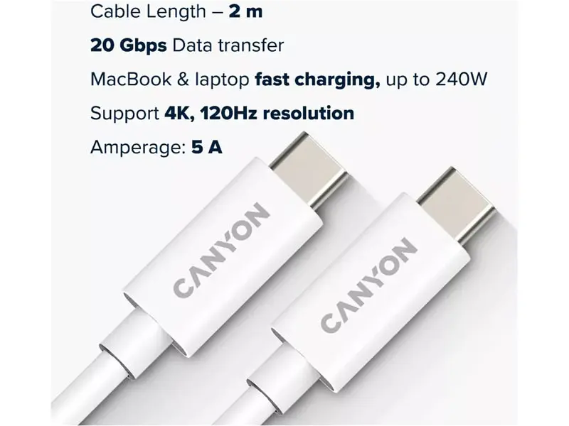 Кабель USB Type-C Canyon Type-C to Type-C 2m White (CNS-USBC42W) - фото 3