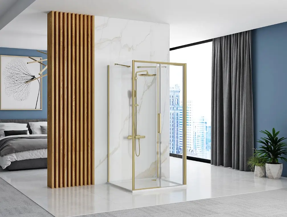 Душова кабіна Rea Rapid Slide 110x80 brushed gold пристінна REA-KPL-04710, Золотий, Універсальна, прозорий, золотий - фото 2