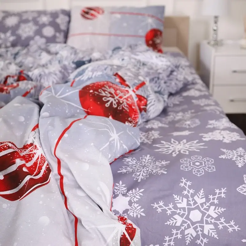 Наволочка MirSon Бязь 17-0657 Mistletoe 60х60 см сіро-червона (2200009611506) - фото 4