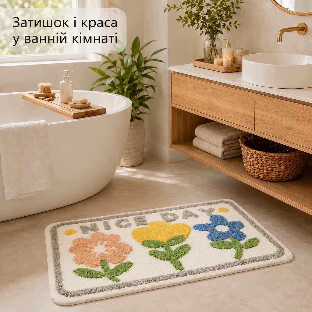 Стильний та практичний килимок для ванної кімнати 80×120 см зі кашеміру — м’який, антиковзкий, вологопоглинаючий KT9000054 - фото 4