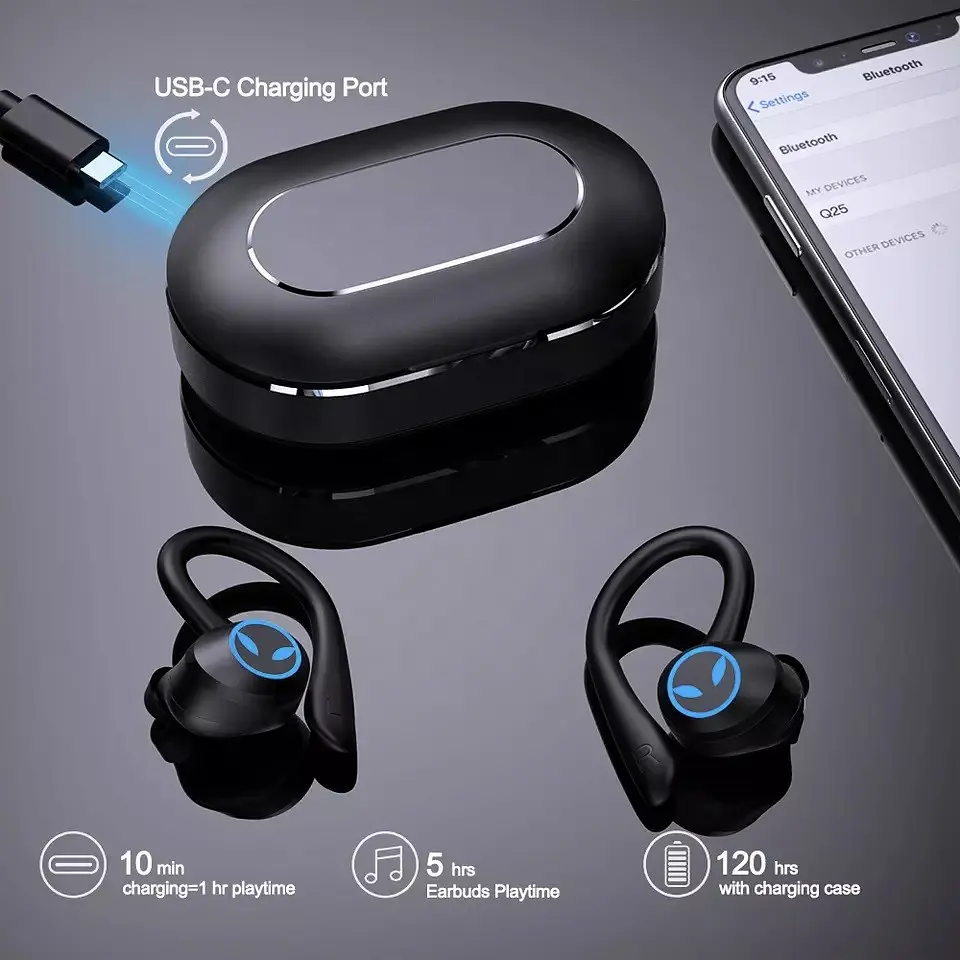 Бездротові спортивні Bluetooth навушники TWS Q25 Pro водонепроникні з сенсорами і мікрофоном Чорні - фото 5