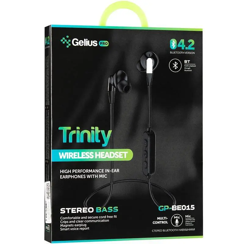 Бездротова гарнітура Bluetooth навушники Gelius Pro Trinity GP-BE-015 Black - фото 7
