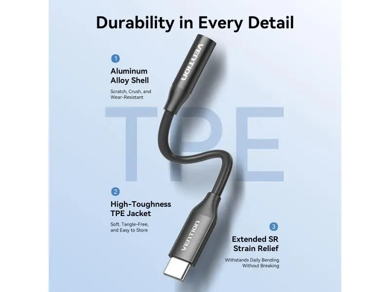 Адаптер USB Type-C Vention USB Type-C to 3.5mm Aluminum Alloy Black (BIIBA) - фото 11