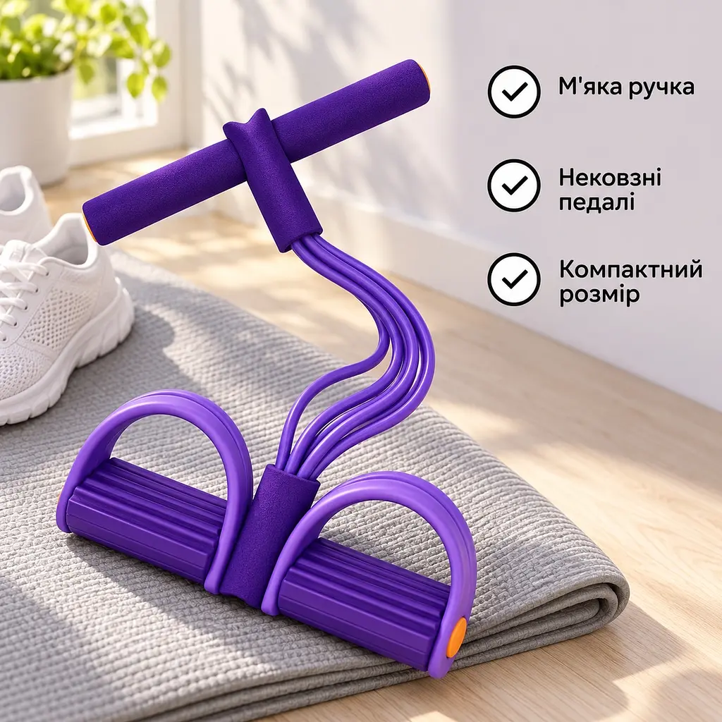 Еспандер педальний для преса, рук та ніг з ручкою - фото 5