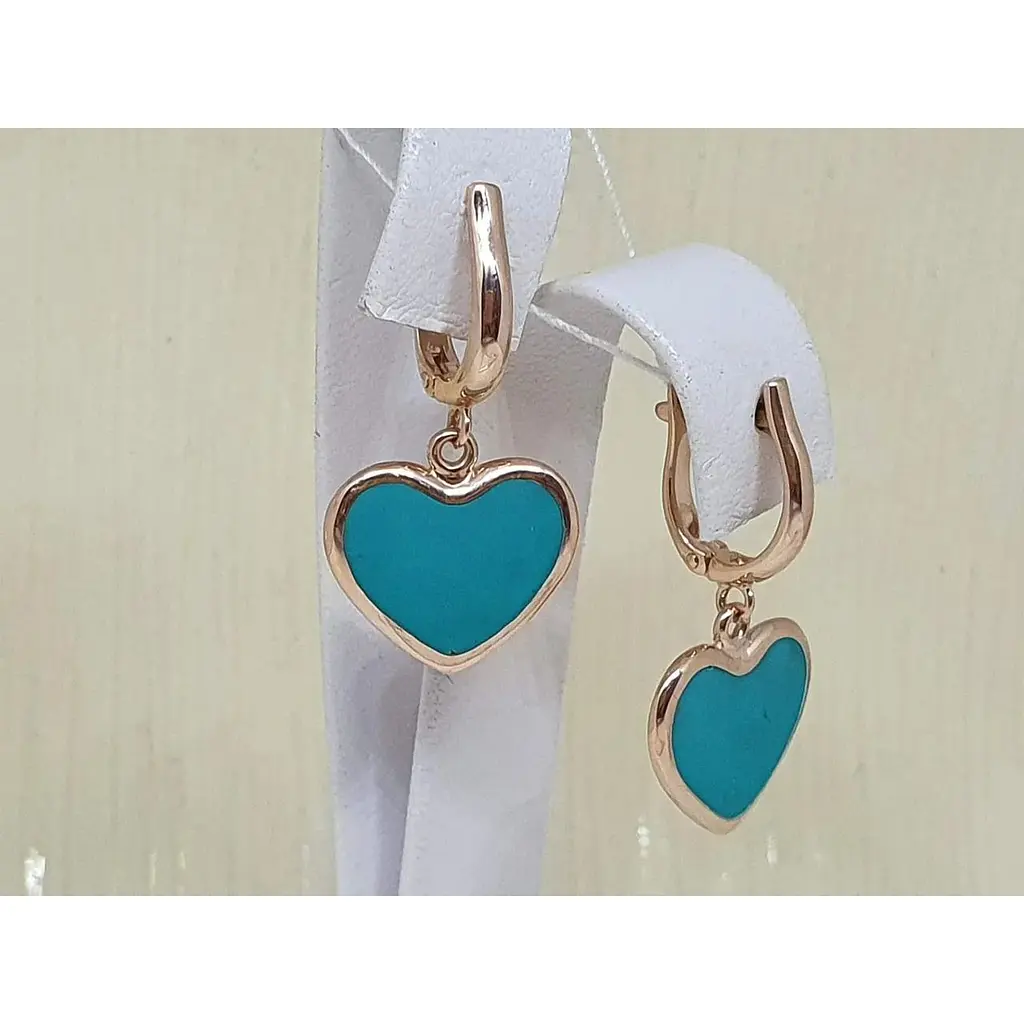 Золоті сережки-підвіски Favoritum Серця з емаллю. 210181 - фото 2