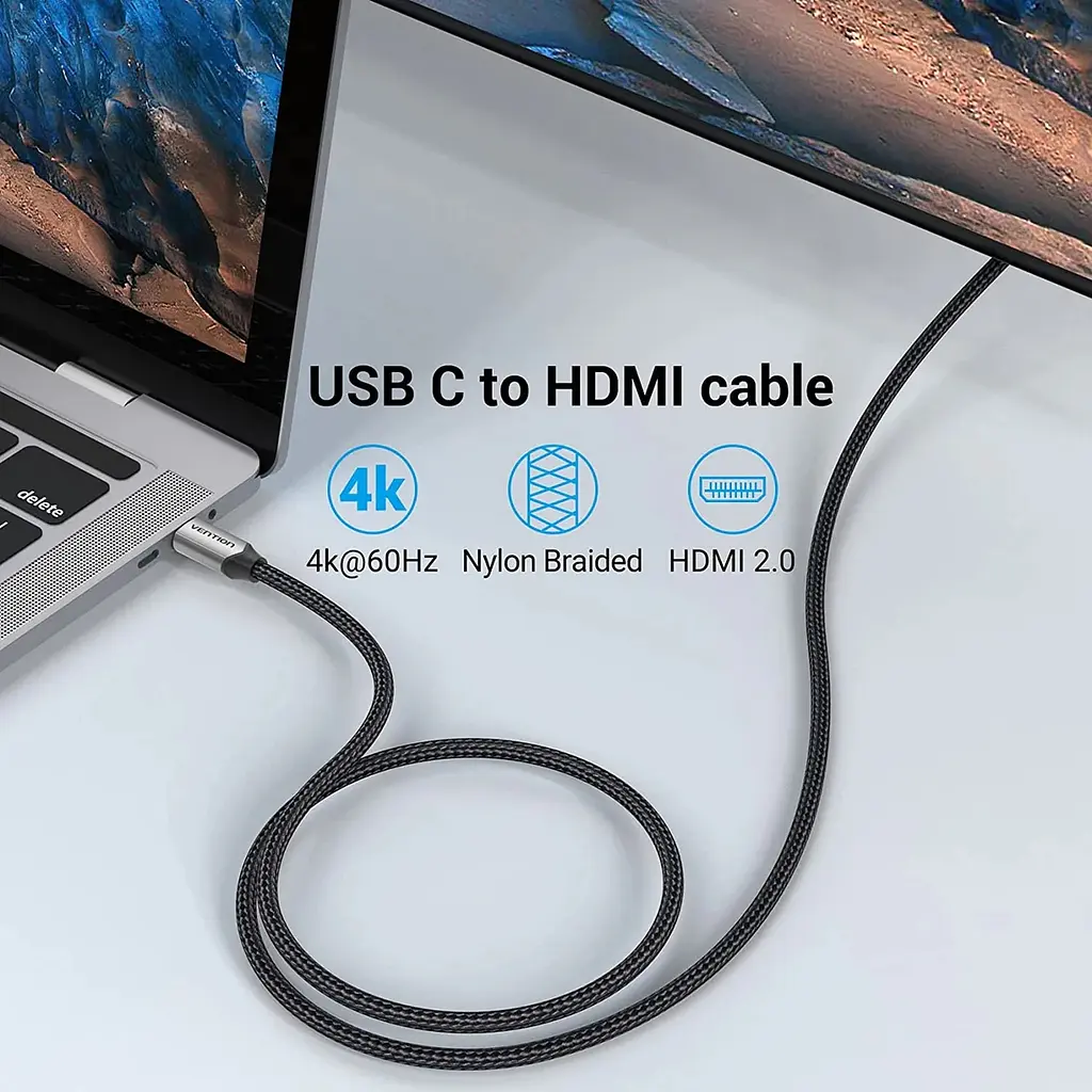 Кабель USB 3.1 Type-C M - HDMI M, 2.0m v.2.0 4K 60Hz Aluminum Alloy Type чорний Vention - фото 5