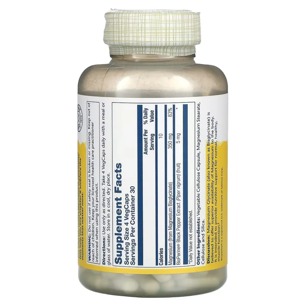 Глицинат магния Solaray Magnesium Glycinate 350 мг 120 вегетарианских капсул - фото 2
