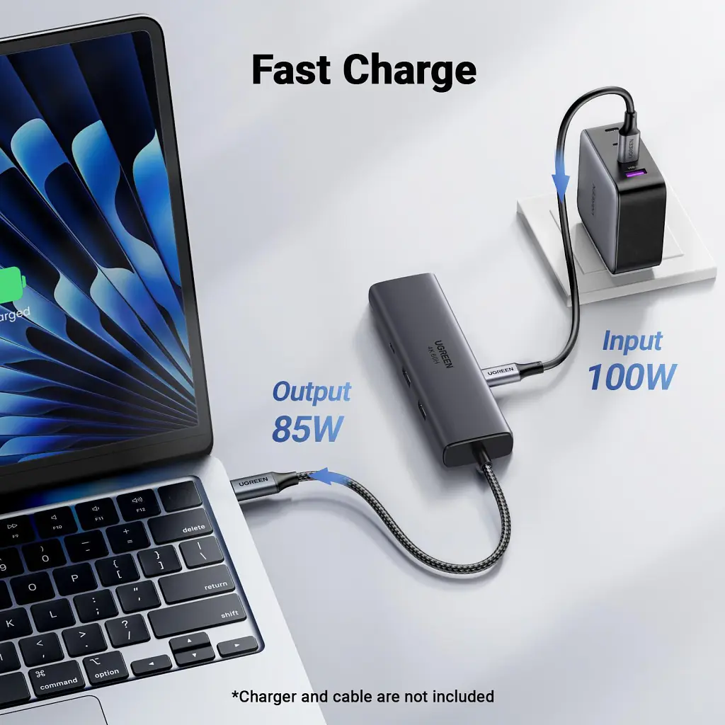 Концентратор Ugreen USB-C to HDMI + 2xUSB 3.2 + USB-C 3.2 + RJ45 + PD CM512 gray (45000) - фото 6