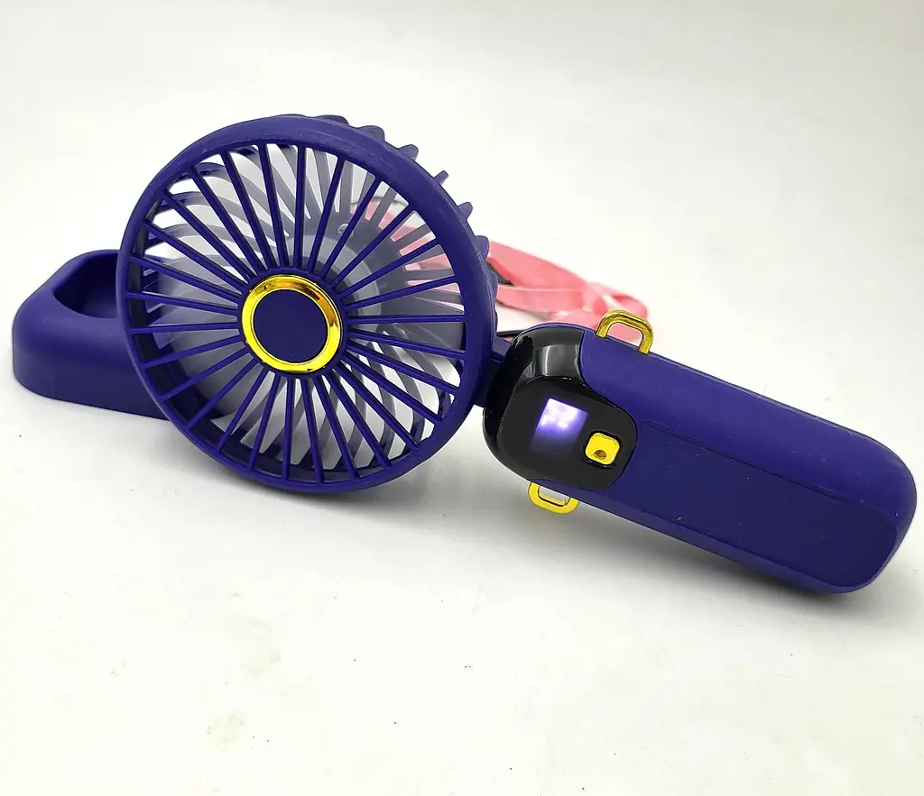 Вентилятор акумуляторний міні зі складною ручкою LED дисплей USB діаметр 9см ручний та настільний Handy Mini Fan JX-995 синій - фото 5