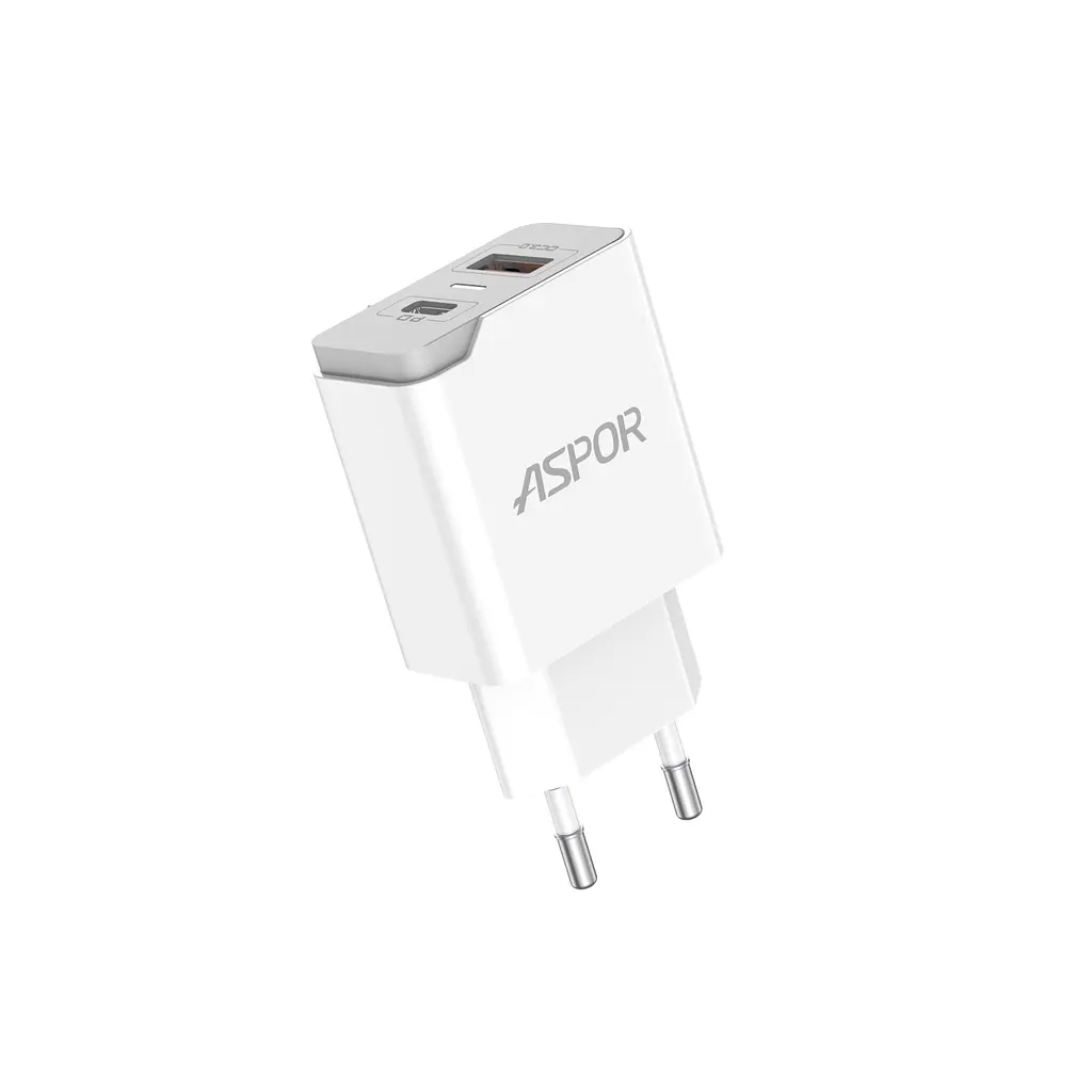 Мережевий зарядний пристрій Aspor A826 PD (20W/USB/Type-C) + кабель USB – Lightning- білий - фото 4