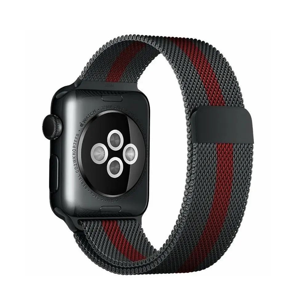Ремінець Creasted для годинника Milanese loop steel bracelet Apple watch, 38 40 мм Black red - фото 2