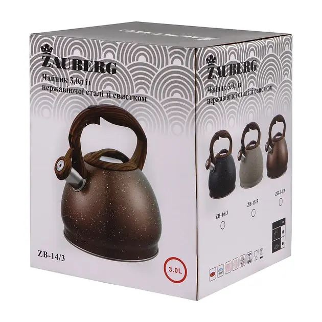 Чайник Zauberg со свистком нержавеющая сталь серый 3 л (ZB 16/3) - фото 3