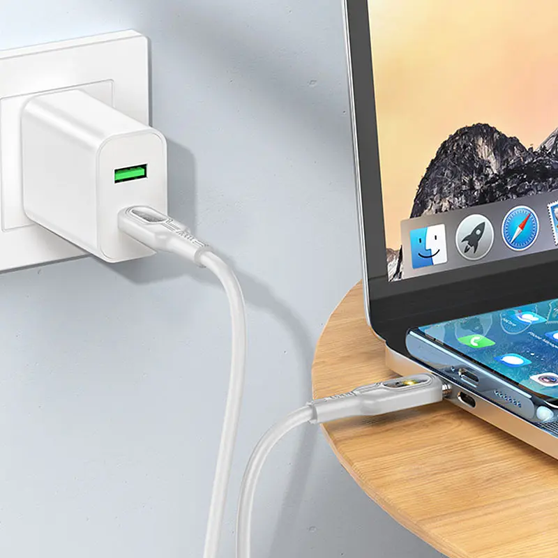 Дата кабель Hoco U120 Transparent explore intelligent power-off PD 60W Type-C to Type-C (1.2m) Gray - фото 4