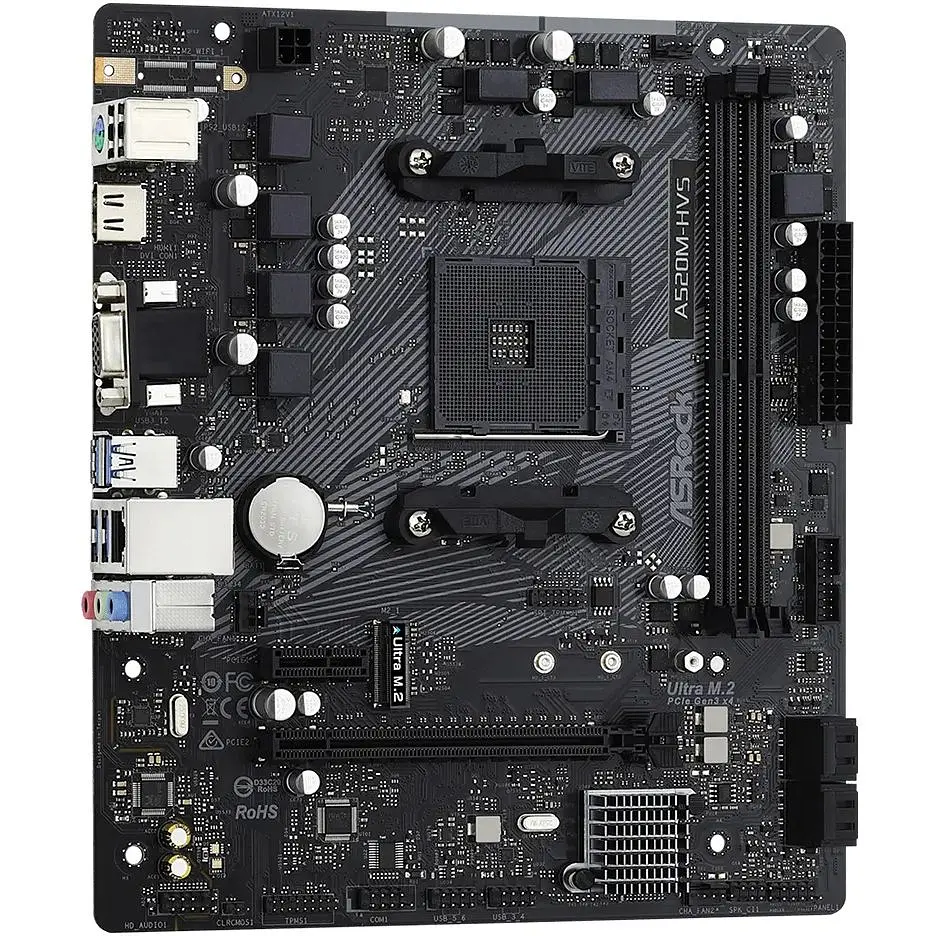 Материнська плата ASRock A520M-HVS (AM4/A520, 2xDDR4, PCIex16, D-Sub/HDMI, 4xSATAІІІ, M.2, GLan, 8ch, mATX) - фото 4