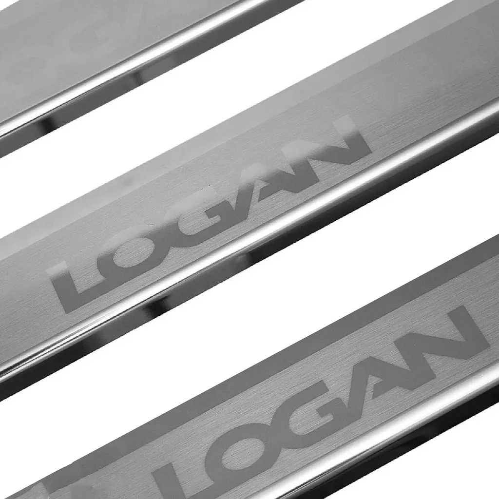 Накладки на пороги для Renault Logan II / II MCV 2013-2020 Нержавіюча сталь із загином та Логотипом 4 шт (Premium P-RE27) - фото 3