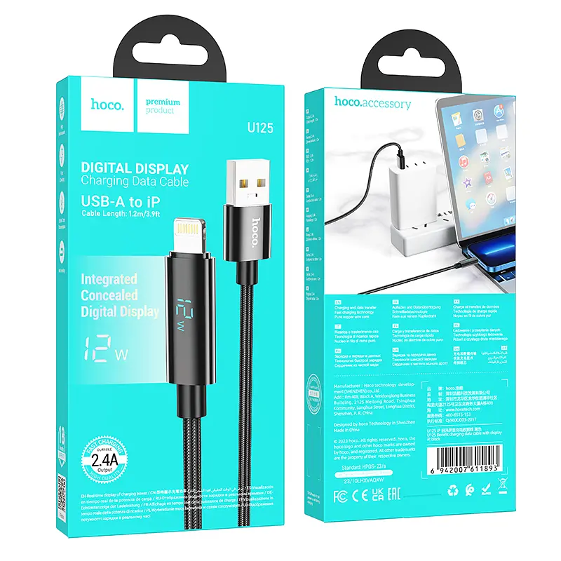 Кабель Hoco U125 Benefit charging data cable з display iP Black - фото 2