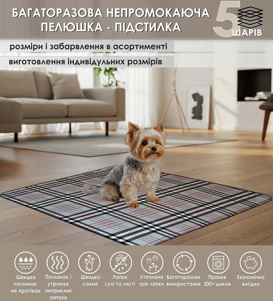 Многоразовая подстилка Giselle  40х60 см пеленка для собак, суперпоглощающая, непромокаемая, антизапах 5004035 - фото 2