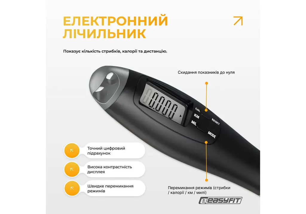 Скакалка з лічильником EasyFit TwinRope швидкісна 2,8 м чорна-сіра (EF-1909-GY) - фото 4