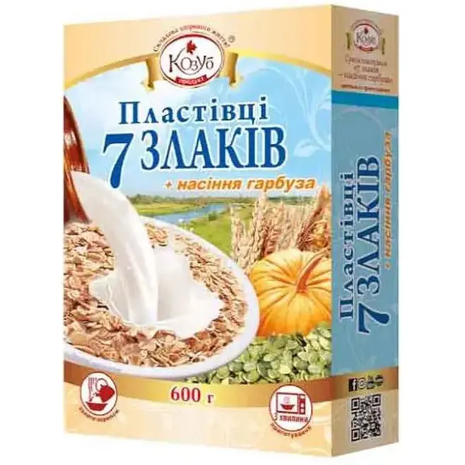 Пластівці Козуб Продукт 600г 7 злаків+насіння гарбуза в коробці