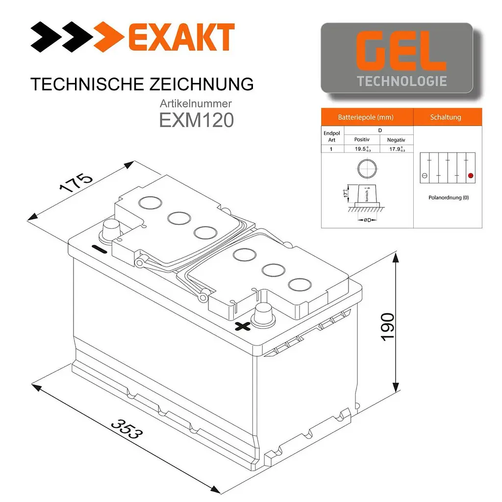 Акумулятор гелевий EXAKT 120Аh / 12V GEL - фото 2