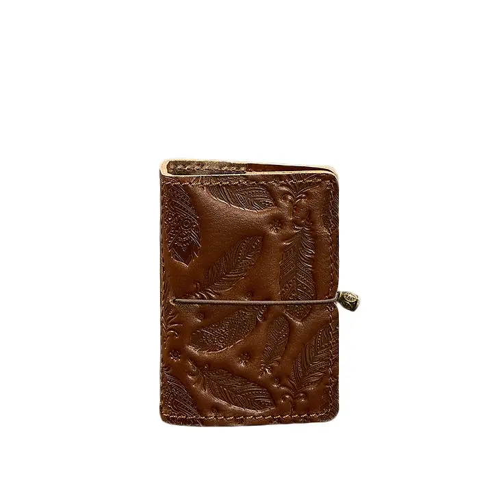 Женский кожаный кард-кейс 7.0 светло-коричневый с перьями. - фото 7