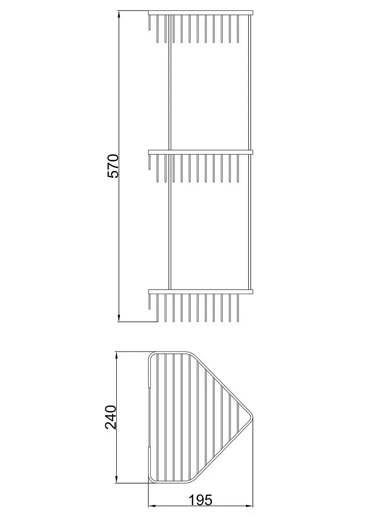 Полиця кутова 3 яруси 240x570мм метал/хром Frap F335-2 2/20, Хром - фото 2