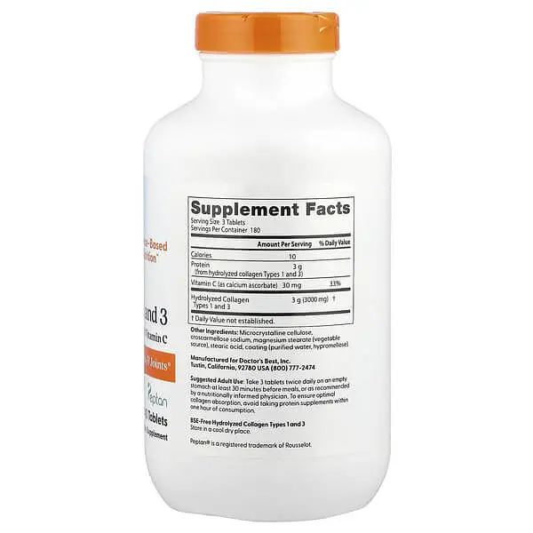 Колаген Collagen Types 1 and 3 with Vitamin C 1,000 mg 540 Tablets Doctor's Best vit0005704 - фото 2