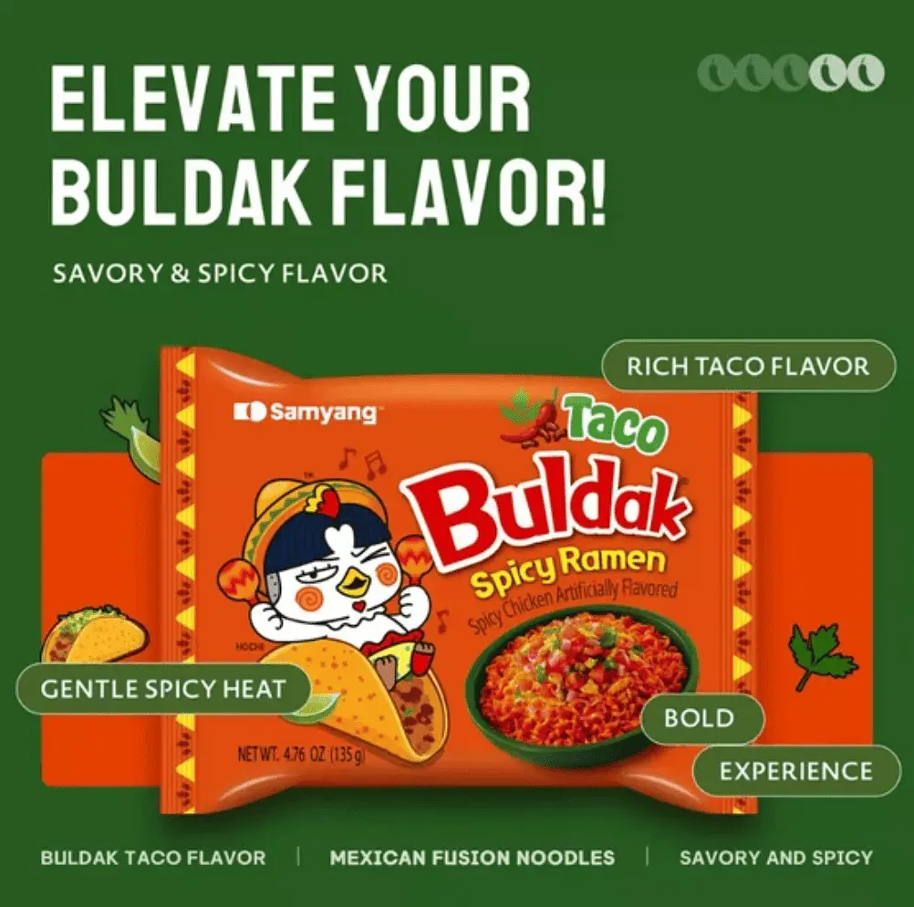 Локшина швидкого приготування Samyang Buldak Taco Chicken Flavor Ramen 135г - фото 2