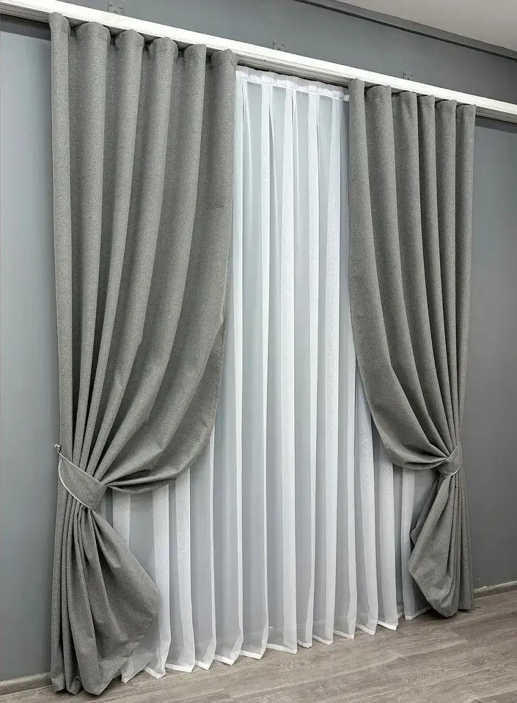 Комплект штор VR-Textil льон блекаут 2 шт 150x270 см сірий (1821ш) - фото 3