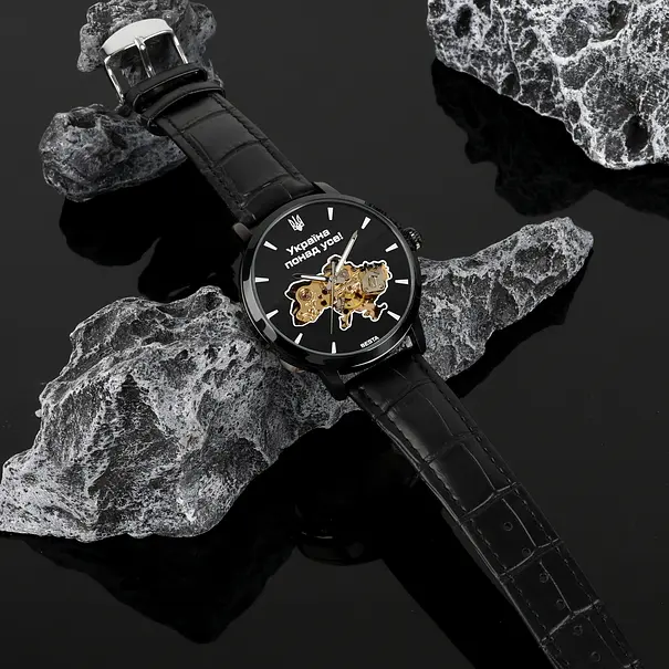 Наручний годинник чоловічий Besta Skeleton UA Black Чорний (3121) - фото 5