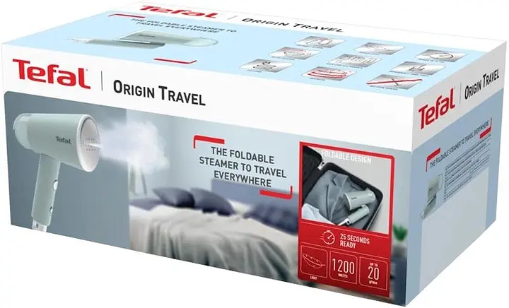 Відпарювач компактний Tefal Origin Travel 1200Вт, 70мл, постійна пара - 20гр, металева підошв., білий teh0016197 - фото 9