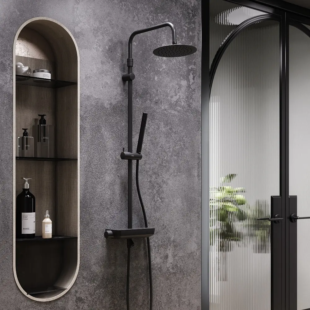 Душова система з термостатом і виливом Damixa Scandinavian Pure з полицею black 936760300 - фото 2