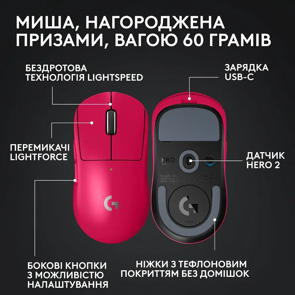 Мишка Logitech G Pro X Superlight 2 Lightspeed Wireless Magenta (910-006797) - фото 6