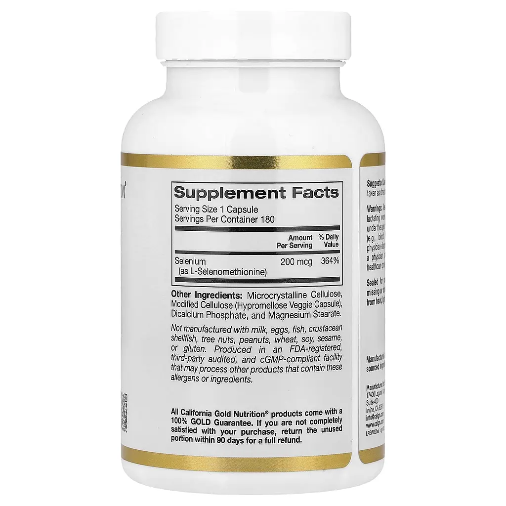 Селен California Gold Nutrition Selenium Yeast-Free 200 мкг 180 вегетаріанських капсул - фото 2