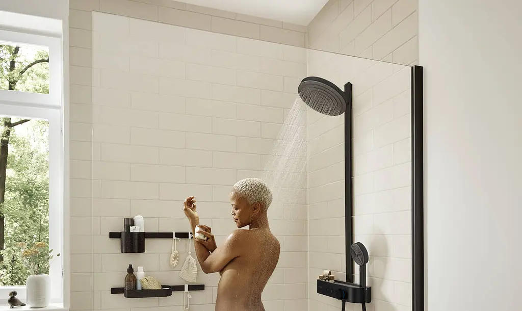 Душова система з термостатом Hansgrohe Pulsify Showerpipe 260 2jet EcoSmart matt black 24241670 - фото 3