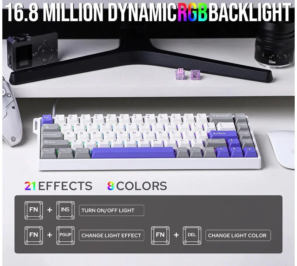 Клавиатура игровая механическая AULA WIN-68 HE Max White-Blue Magnetic switch ENG/UKR - фото 11