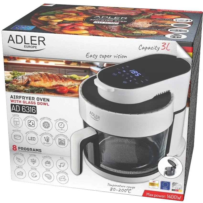 Мультипечь Adler AD 6316 1400Вт/чаша 3л/программ:8/сенсорное управление/таймер/белая - фото 8