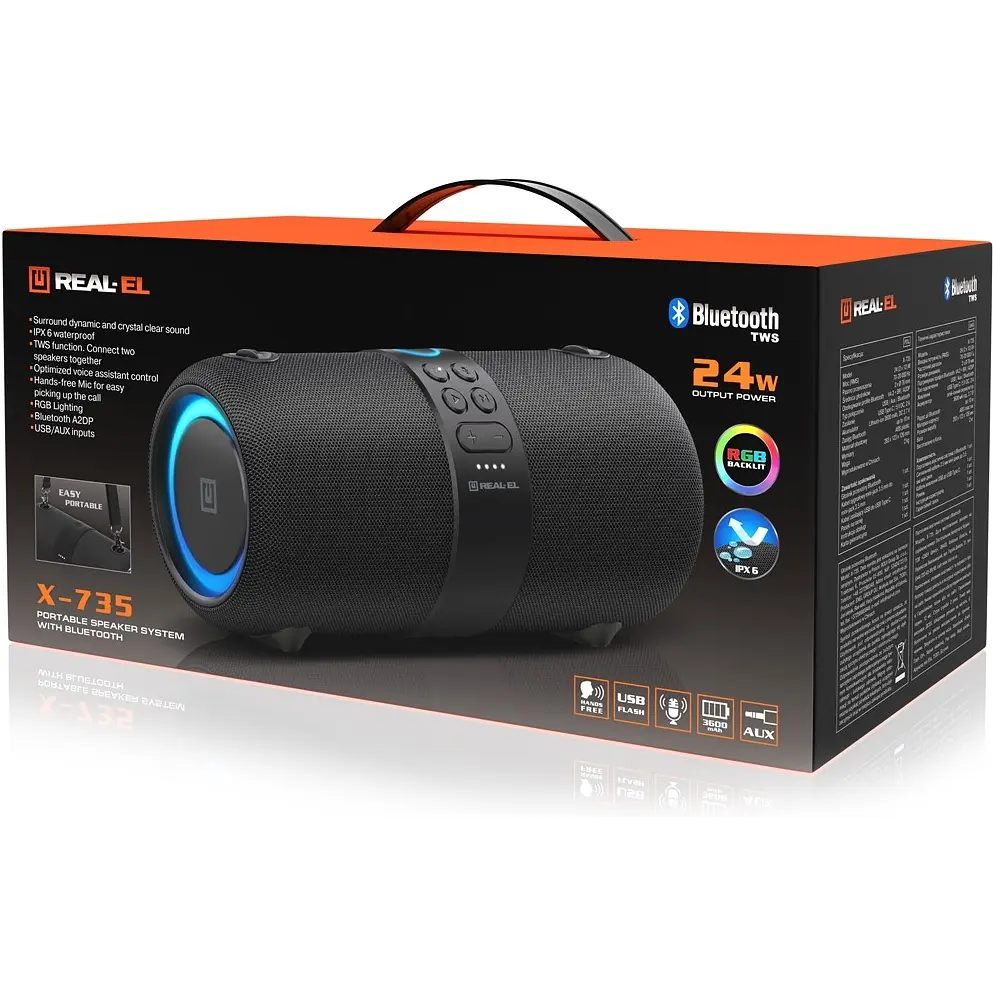 Портативна колонка бумбокс REAL-EL X735 Black - фото 6