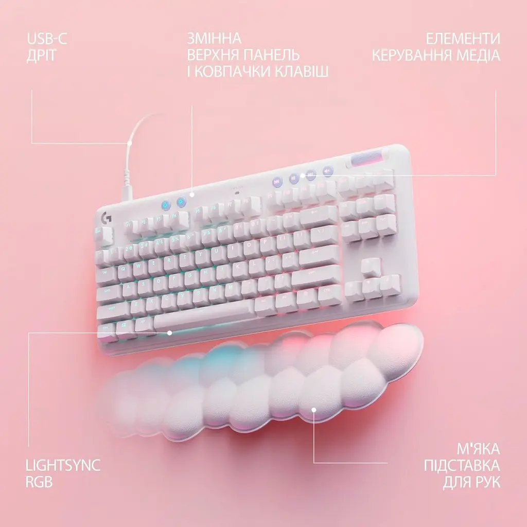 Клавіатура Logitech G713 TKL RGB GX Linear Off-White (920-010678) [81163] - фото 5