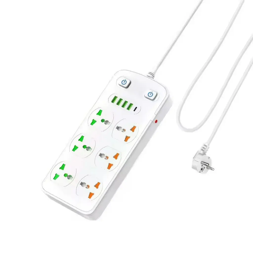 Сетевой фильтр удлинитель Power Socket AR-CP05, 6 розеток, 4 USB, Type-C, 1.8 м, белый