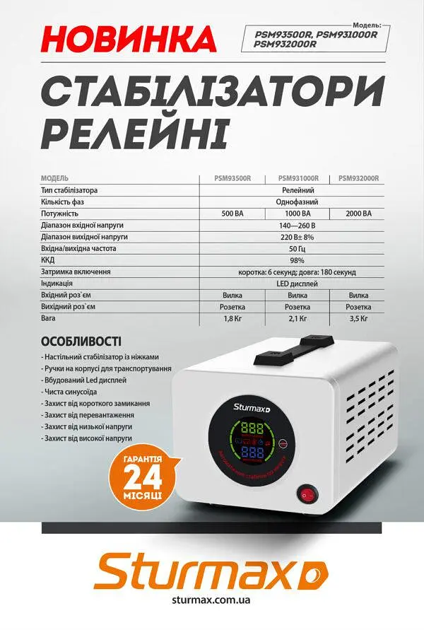 Стабілізатор напруги Sturmax PSM93500R - фото 2