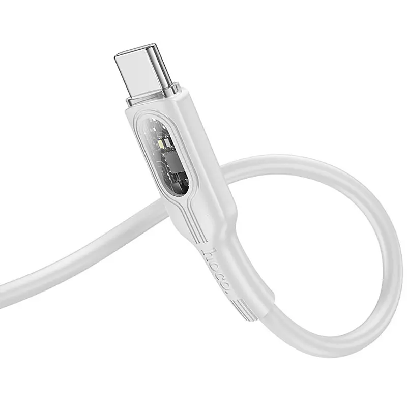 Дата кабель Hoco U120 Transparent explore intelligent power-off PD 60W Type-C to Type-C (1.2m) Gray - фото 3