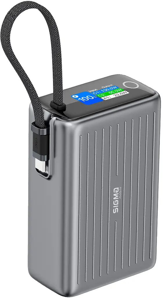 Power Bank Sigma X-power SI25A5QLX 25000mAh 100W Built-In USB-C Cable gray UA - фото 3