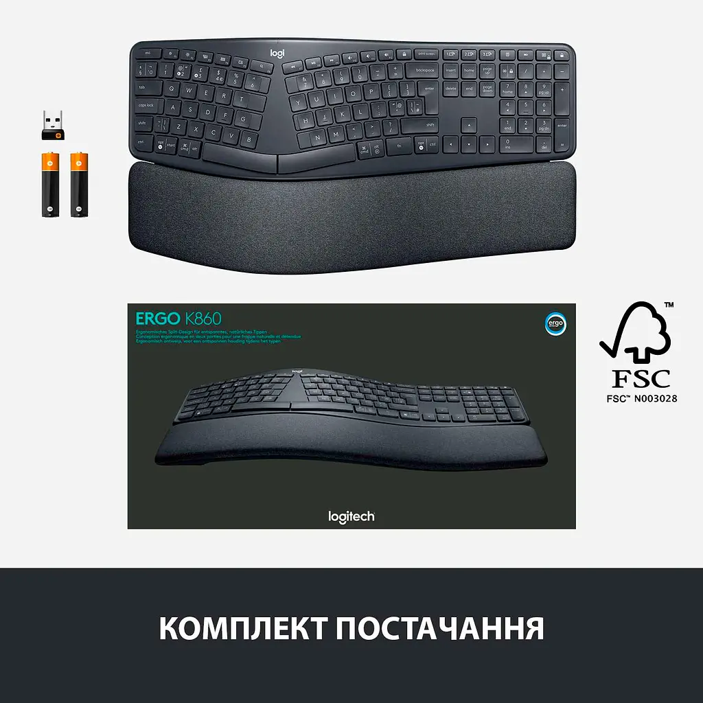 Клавіатура Logitech ERGO K860 for Business Bluetooth/Wireless UA Black [920-010352] [81153] - фото 6