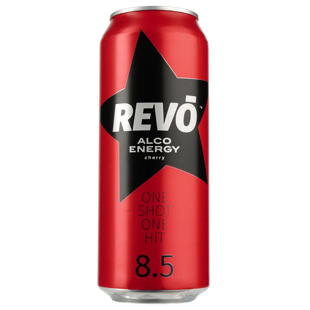 Упаковка енергетичного напою Revo Alco Energy Вишня 8.5% 12 л (0.5 л х 24 шт.) з/б - фото 2